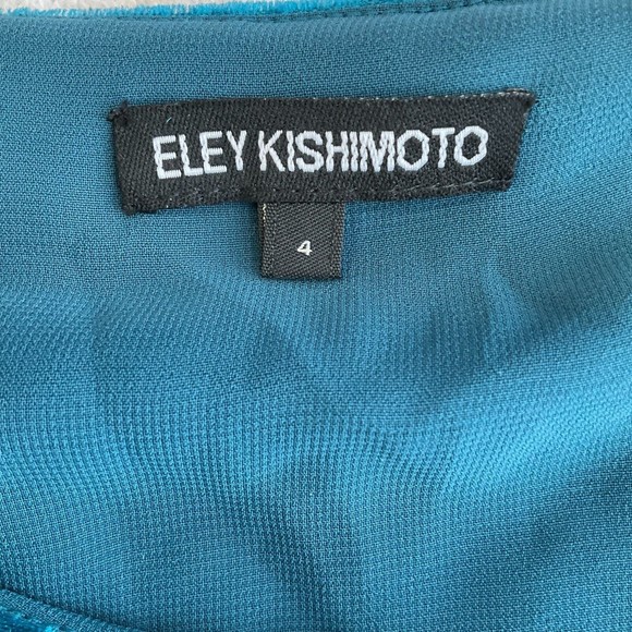 Eley Kishimoto Dress Women Size 4 Teal Blue Silk Sheer Lined Elastic Waist - Picture 11 of 14